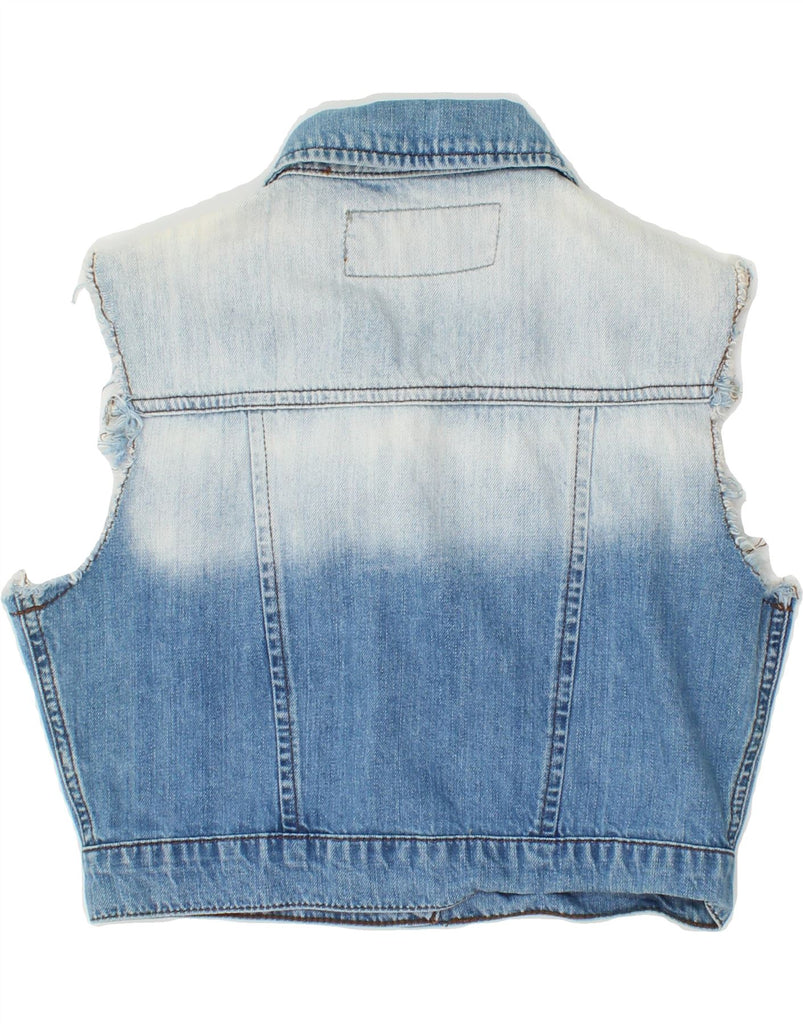 JANE NORMAN Womens Crop Denim Gilet UK 10 Small  Blue Tie Dye Cotton Vintage Jane Norman and Second-Hand Jane Norman from Messina Hembry 