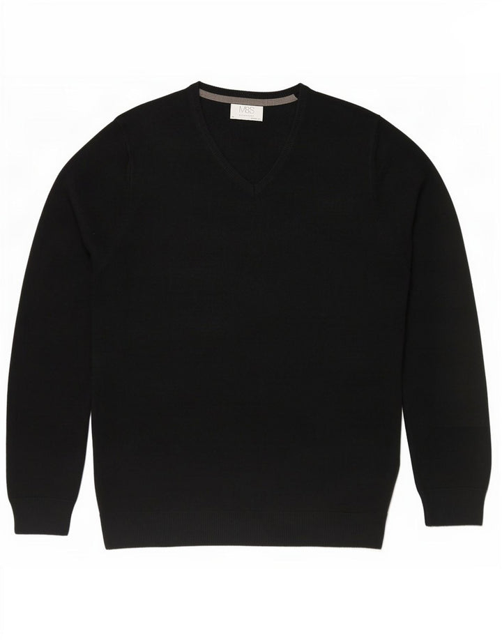 Marks & Spencer Mens Regular Fit V-Neck Jumper Sweater Medium Black Acrylic