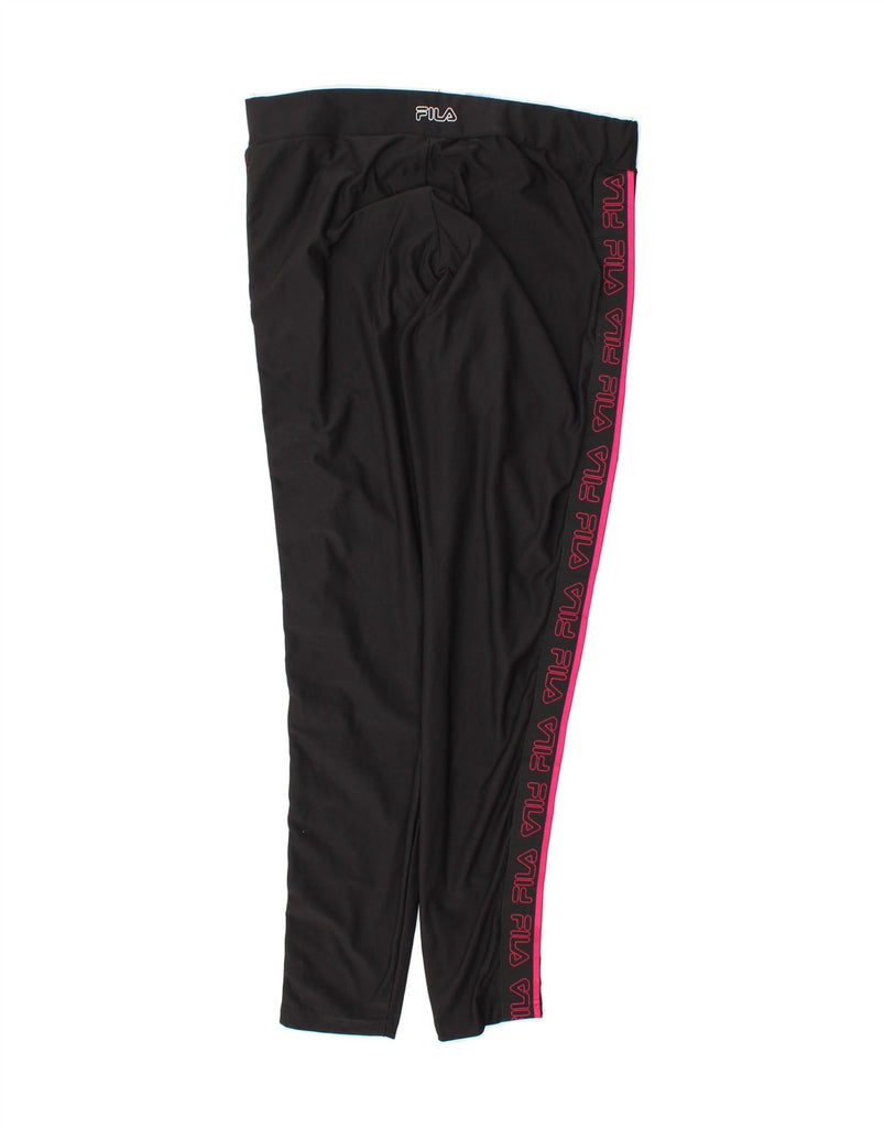 FILA Womens Graphic Leggings UK 14 Large  Black Polyester Vintage Fila and Second-Hand Fila from Messina Hembry 
