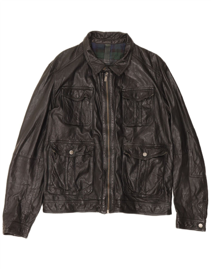 Massimo Dutti Mens Leather Jacket UK 42 XL Black Sheepskin
