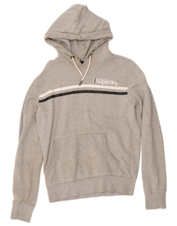 Superdry Womens Hoodie Jumper UK 10 Small Grey Striped Cotton