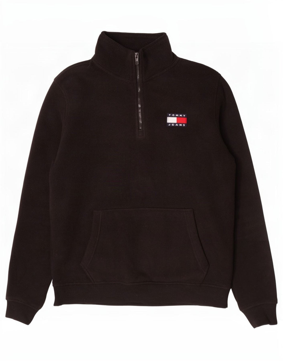 Tommy Hilfiger Mens Zip Neck Fleece Jumper Medium Black Polyester