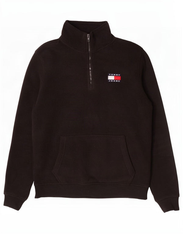Tommy Hilfiger Mens Zip Neck Fleece Jumper Medium Black Polyester