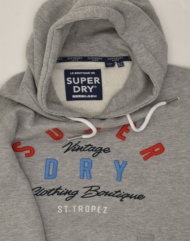 SUPERDRY Womens Graphic Hoodie Jumper UK 12 Medium Grey Cotton | Vintage Superdry | Thrift | Second-Hand Superdry | Used Clothing | Messina Hembry 