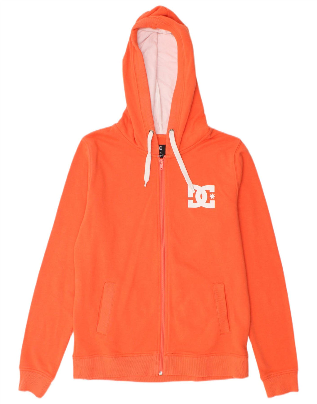DC Womens Graphic Zip Hoodie Sweater UK 10 Small Orange Cotton