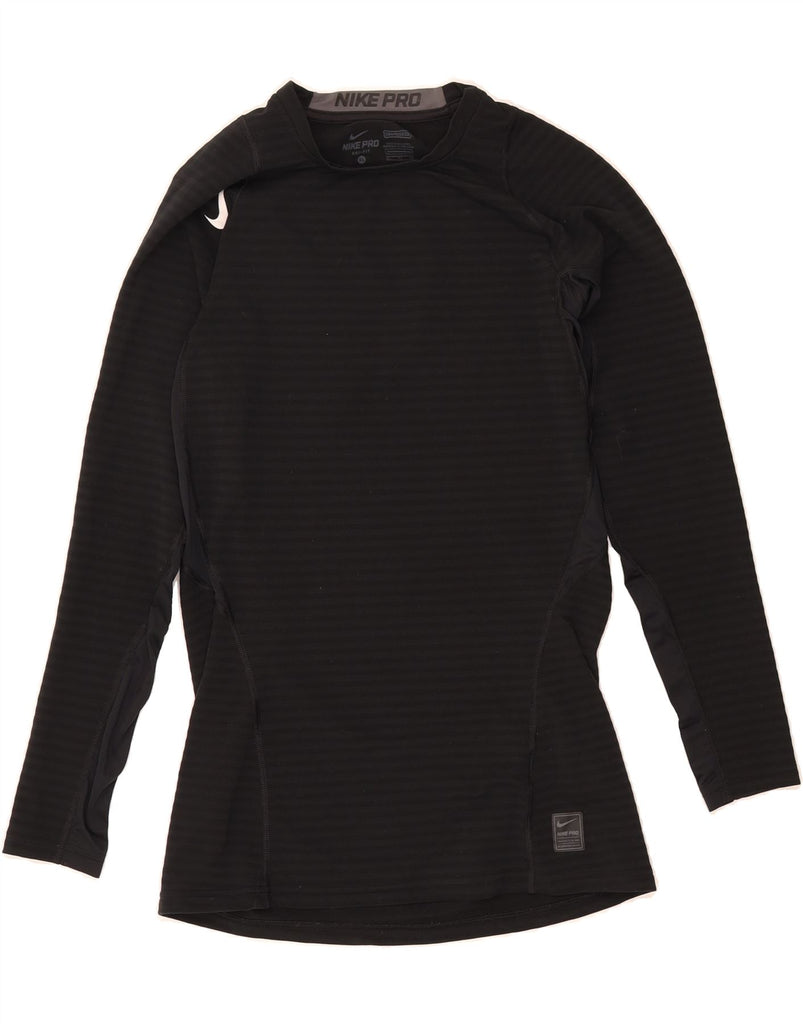 NIKE Mens Dri Fit Top Long Sleeve XL Black Striped Polyester Vintage Nike and Second-Hand Nike from Messina Hembry 
