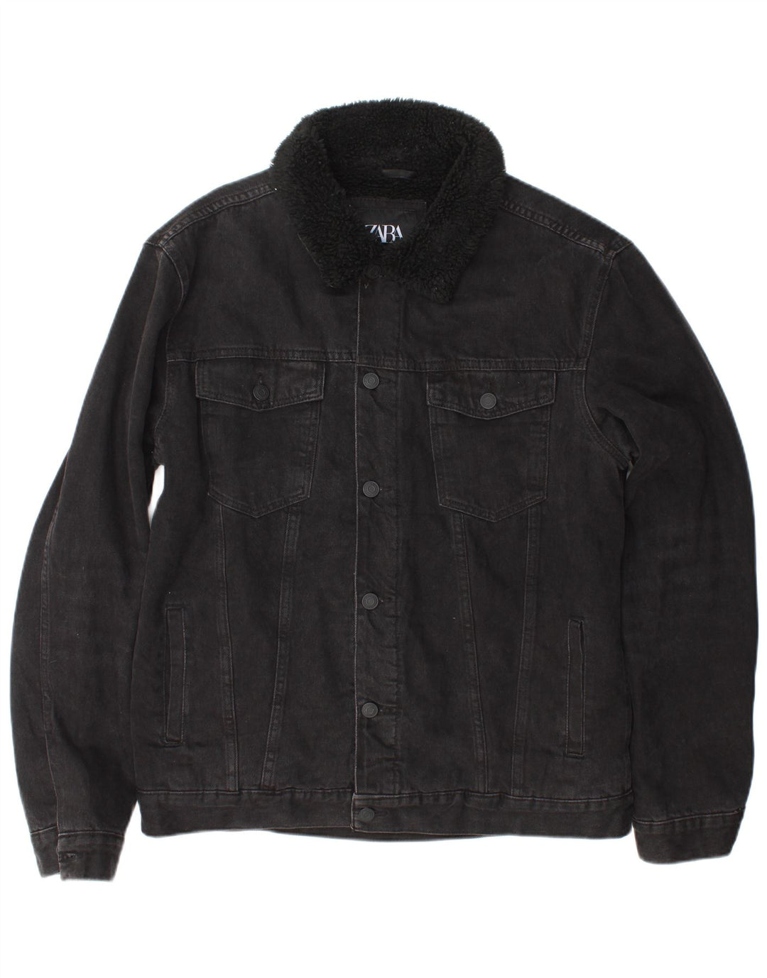 Zara Mens Denim Sherpa Jacket UK 40 Large Black Polyester