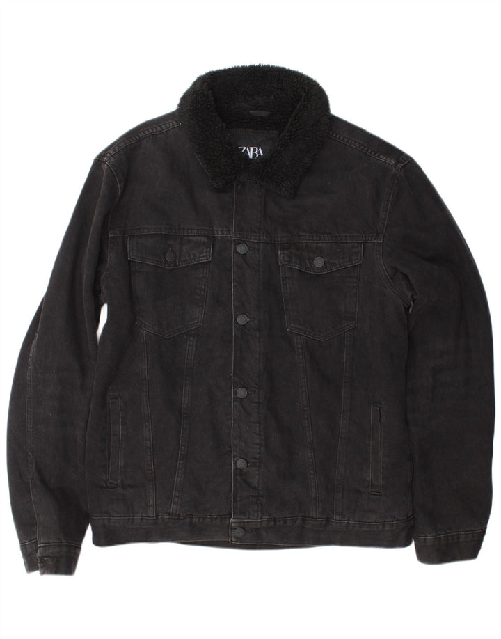Zara Mens Denim Sherpa Jacket UK 40 Large Black Polyester