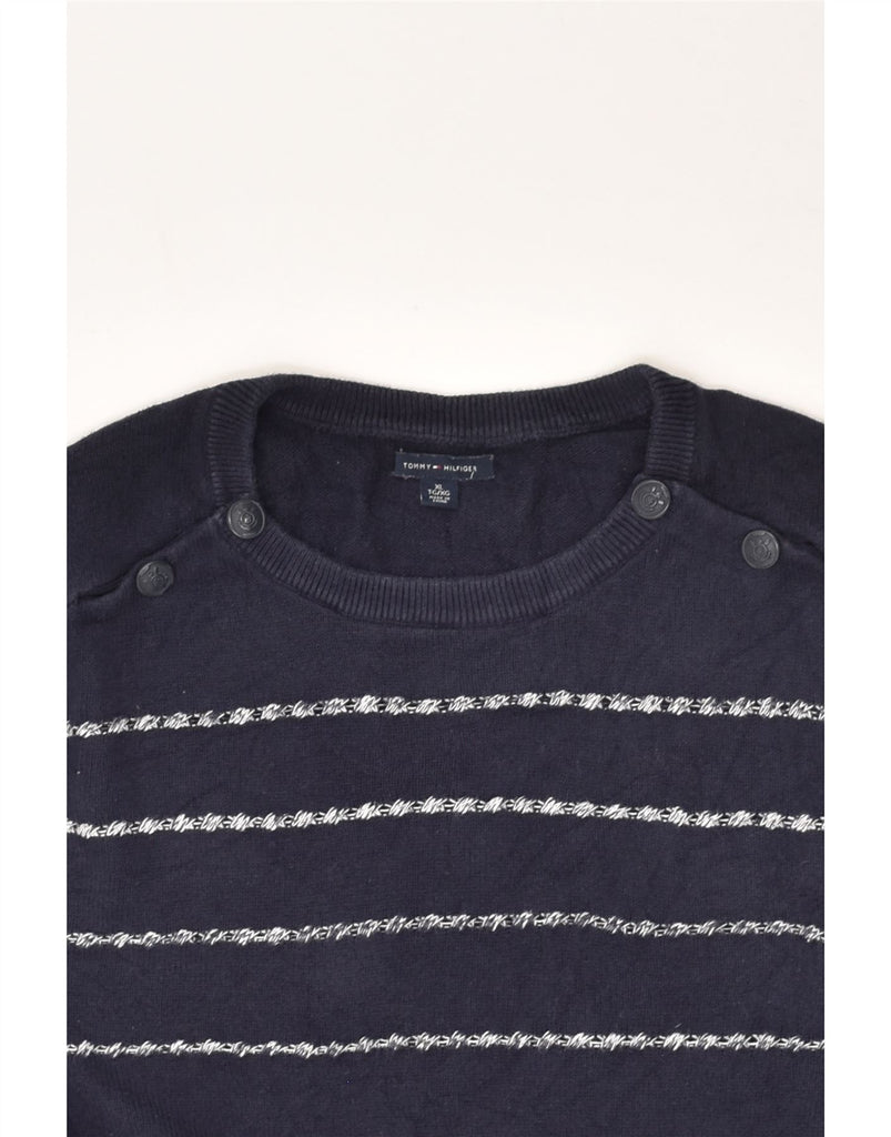 TOMMY HILFIGER Womens Boat Neck Jumper Sweater UK 18 XL Navy Blue Striped | Vintage Tommy Hilfiger | Thrift | Second-Hand Tommy Hilfiger | Used Clothing | Messina Hembry 