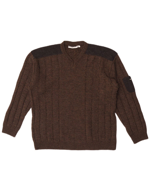 Angelo Litrico Mens V-Neck Jumper Sweater Large Brown Acrylic