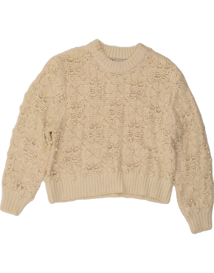 ZARA Womens Oversized Crop Crew Neck Jumper Sweater UK 10 Small Off White Vintage Zara and Second-Hand Zara from Messina Hembry 