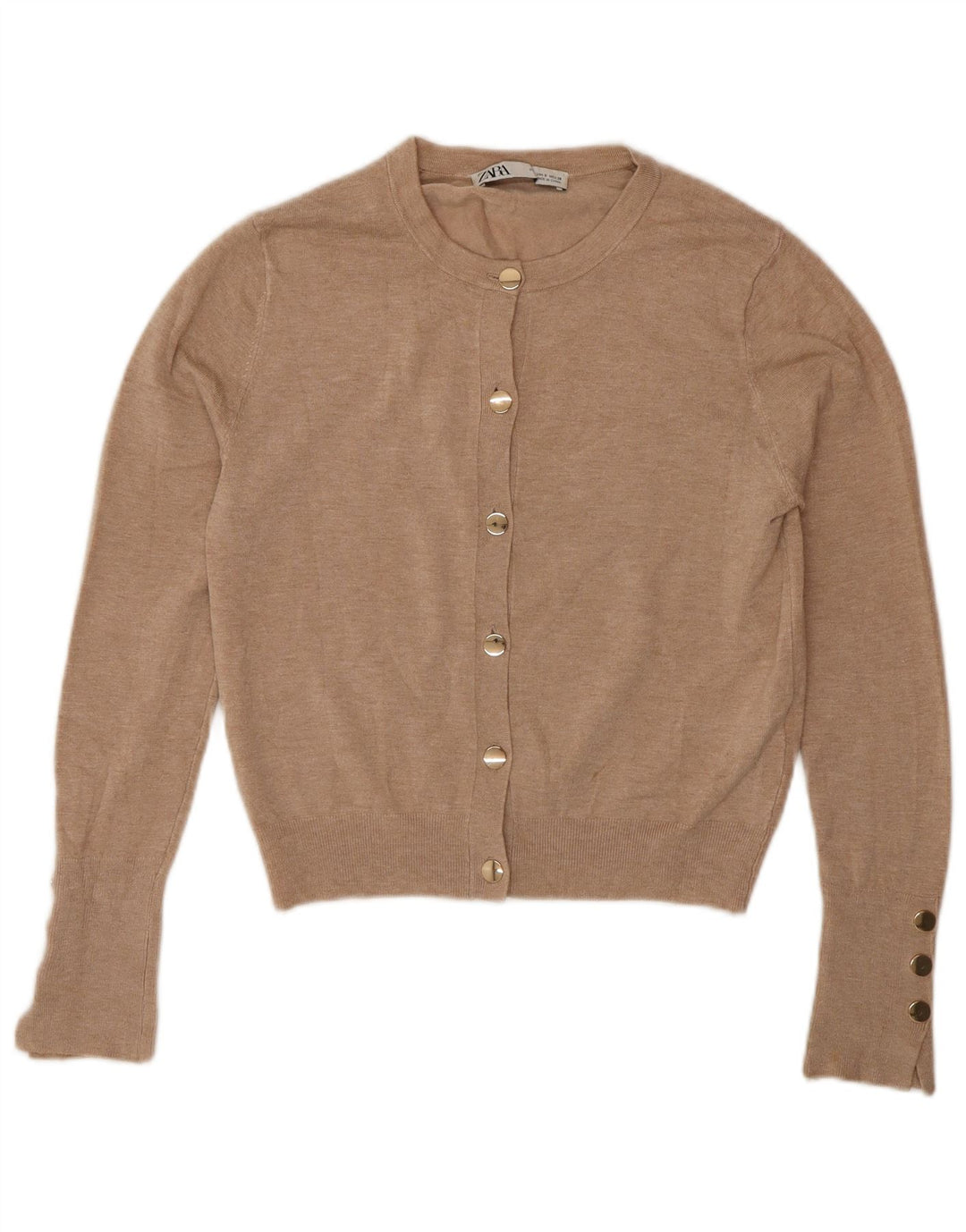 Zara Womens Crop Cardigan Sweater UK 10 Small Brown