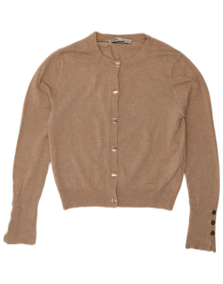Zara Womens Crop Cardigan Sweater UK 10 Small Brown