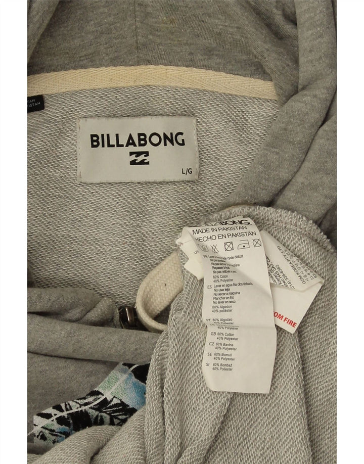Billabong Mens Graphic Zip Hoodie Sweater Large Grey Cotton
