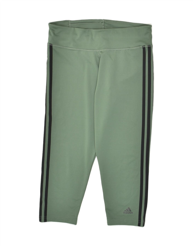 ADIDAS Womens Climalite Capri Leggings UK 12/14 Medium Green Polyester | Vintage Adidas | Thrift | Second-Hand Adidas | Used Clothing | Messina Hembry 