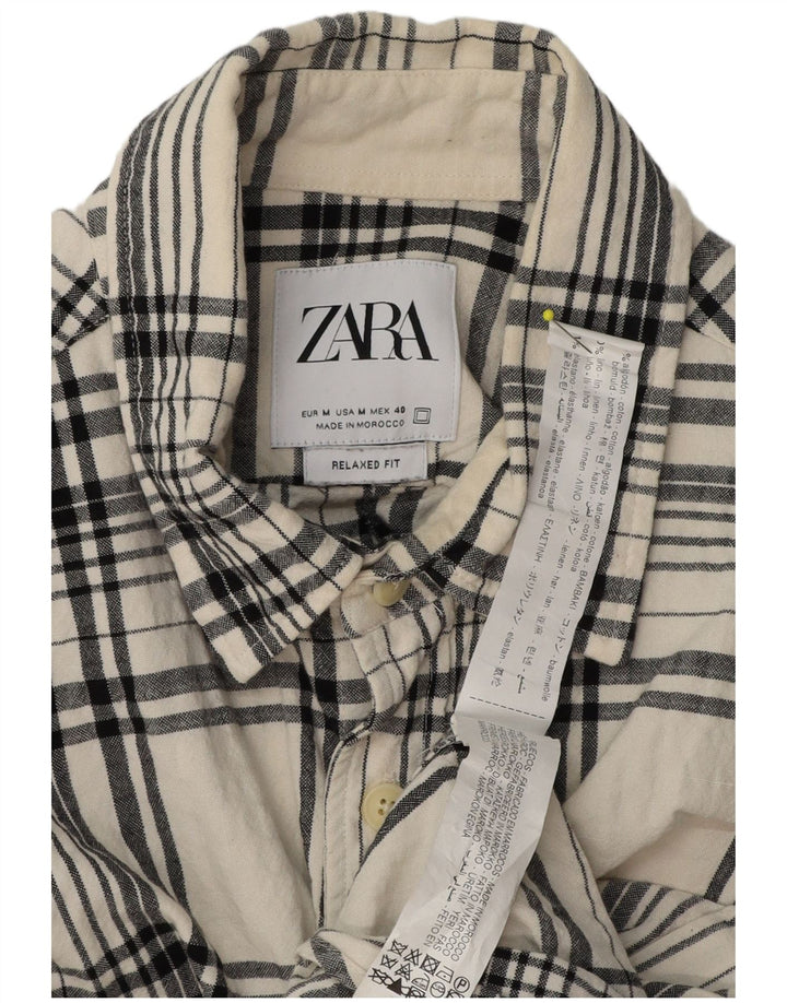 Zara Mens Relaxed Fit Flannel Shirt Medium Off White Check Cotton
