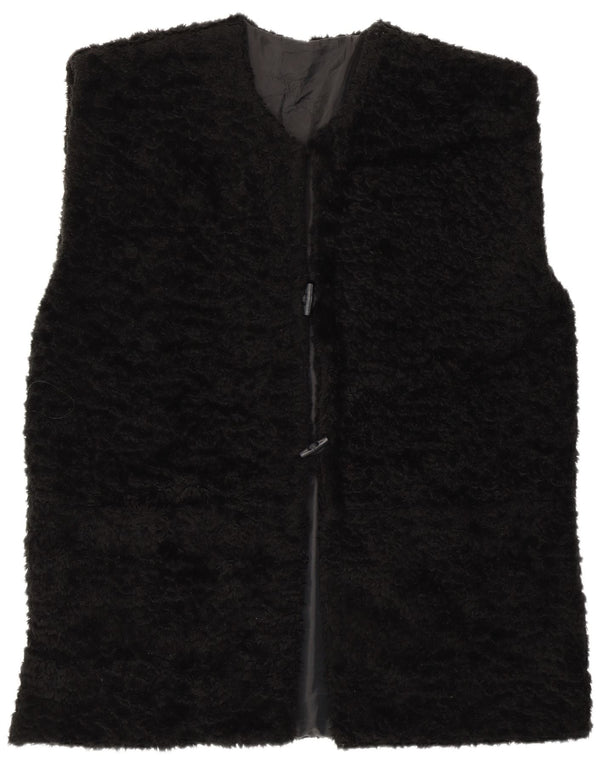 Vintage Womens Faux Fur Gilet UK 22 3XL Black Polyester