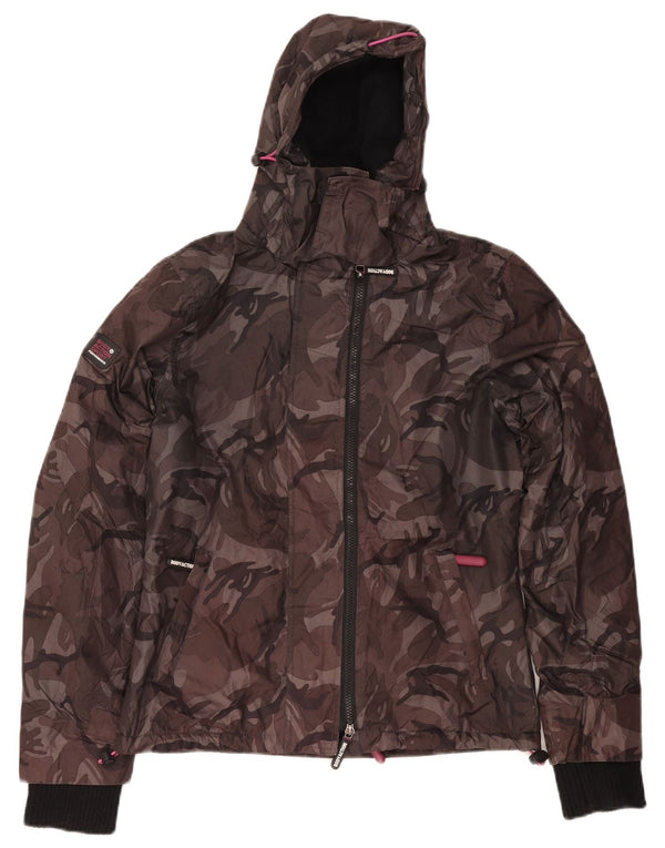 Vintage Womens Hooded Windbreaker Jacket UK 10 Small Grey Camouflage