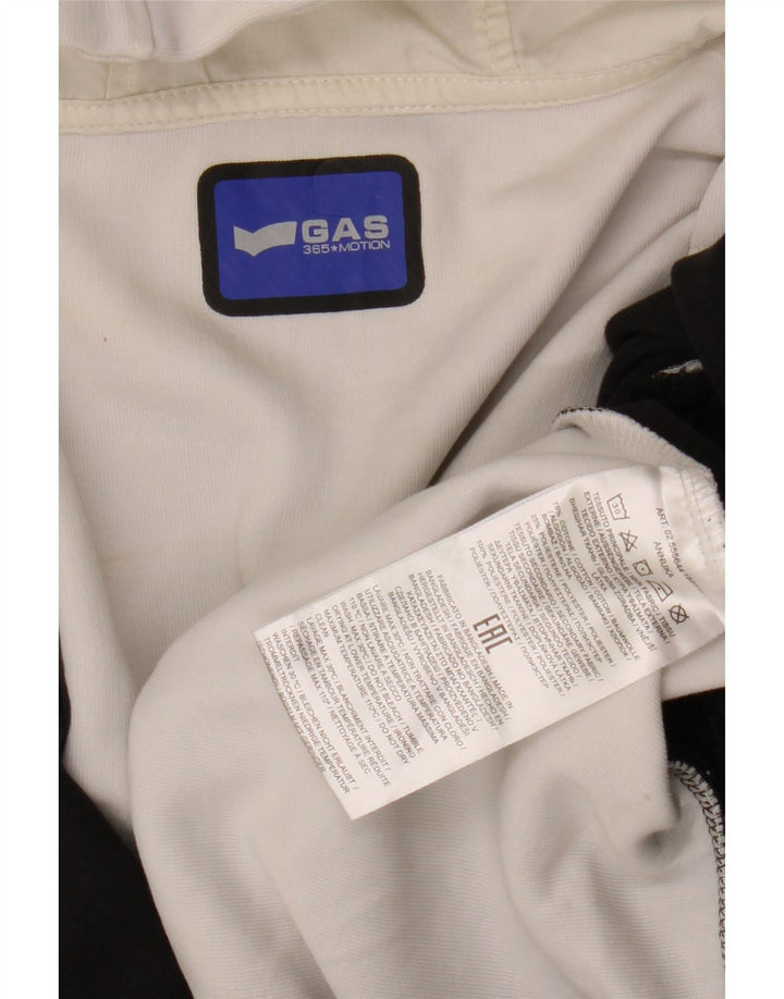 GAS Womens Zip Hoodie Sweater UK 14 Medium Black Colourblock Cotton