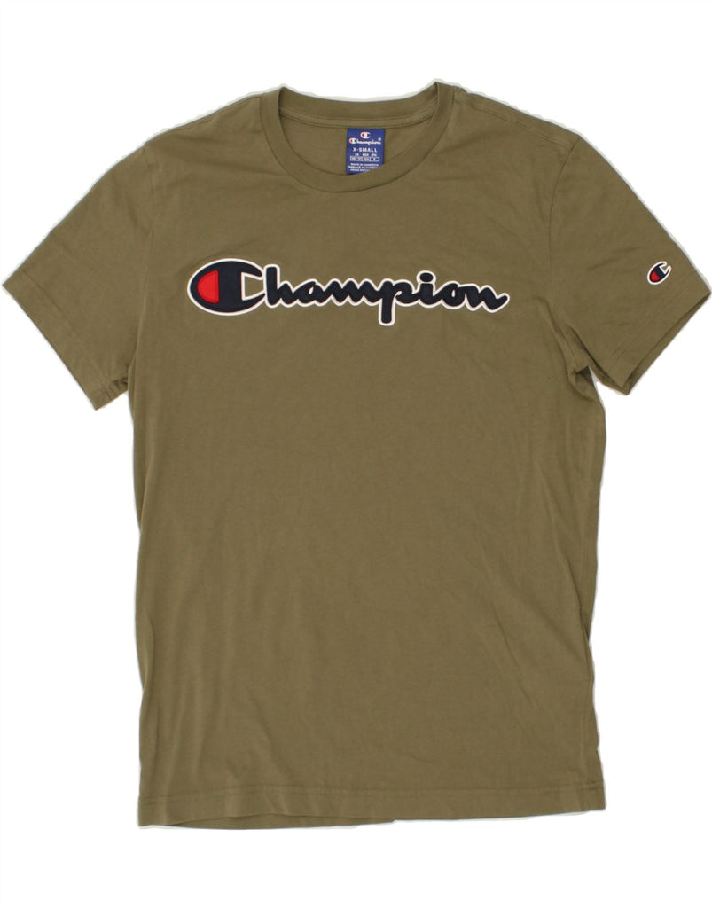 CHAMPION Mens Graphic T-Shirt Top XS Khaki Cotton | Vintage Champion | Thrift | Second-Hand Champion | Used Clothing | Messina Hembry 