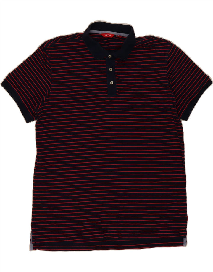 IZOD Mens Polo Shirt Large Navy Blue Striped Cotton Vintage Izod and Second-Hand Izod from Messina Hembry 