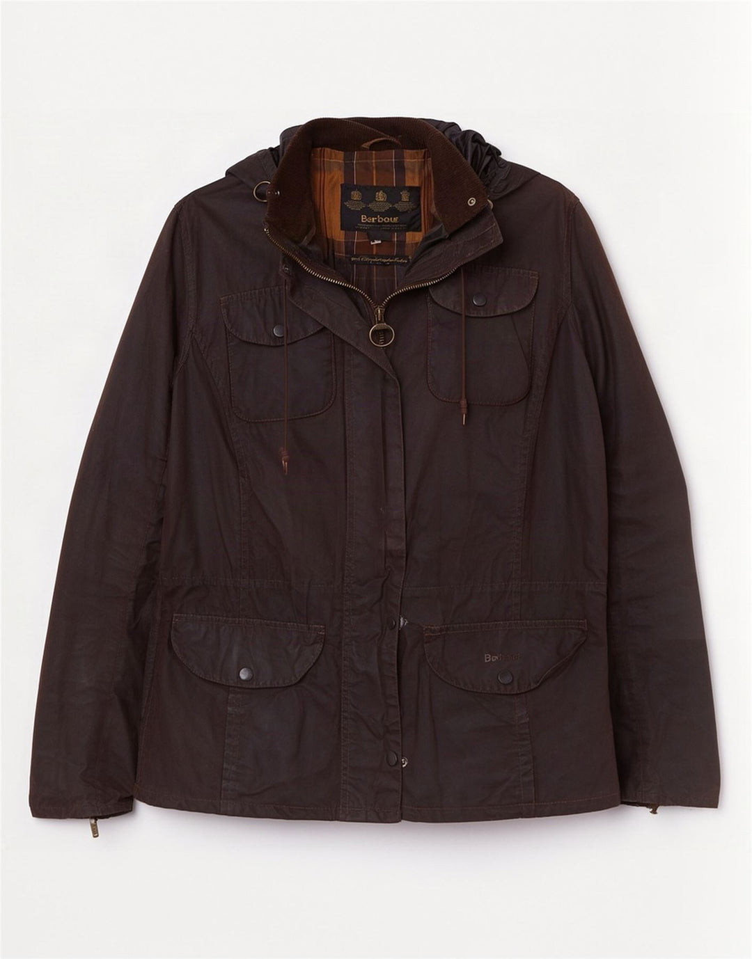 Barbour Womens Hooded Waxed Cotton Jacket UK 14 Large Brown