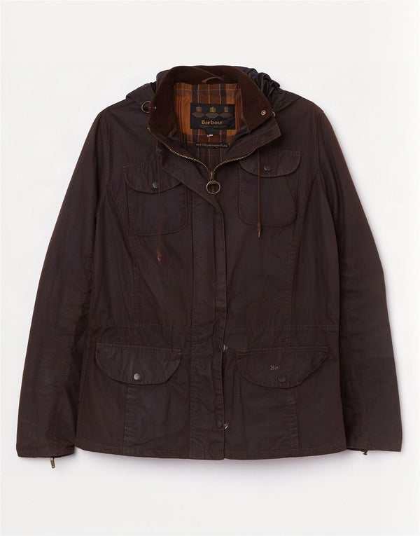 Barbour Womens Hooded Waxed Cotton Jacket UK 14 Large Brown