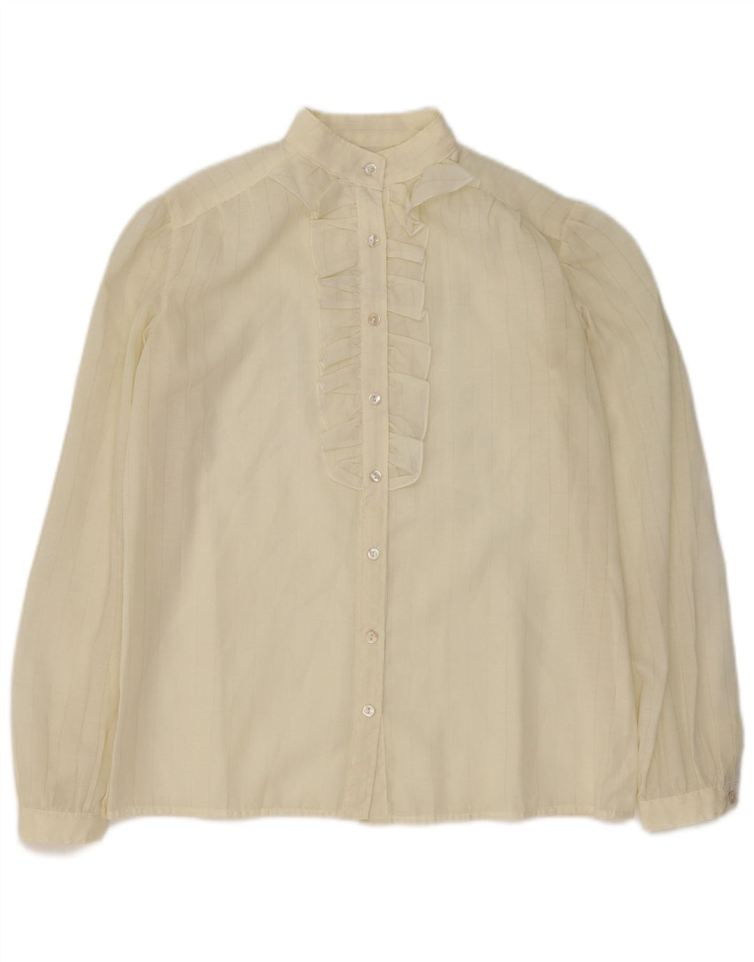VINTAGE Womens Ruffle Front Shirt Blouse UK 16 Large Off White Striped
