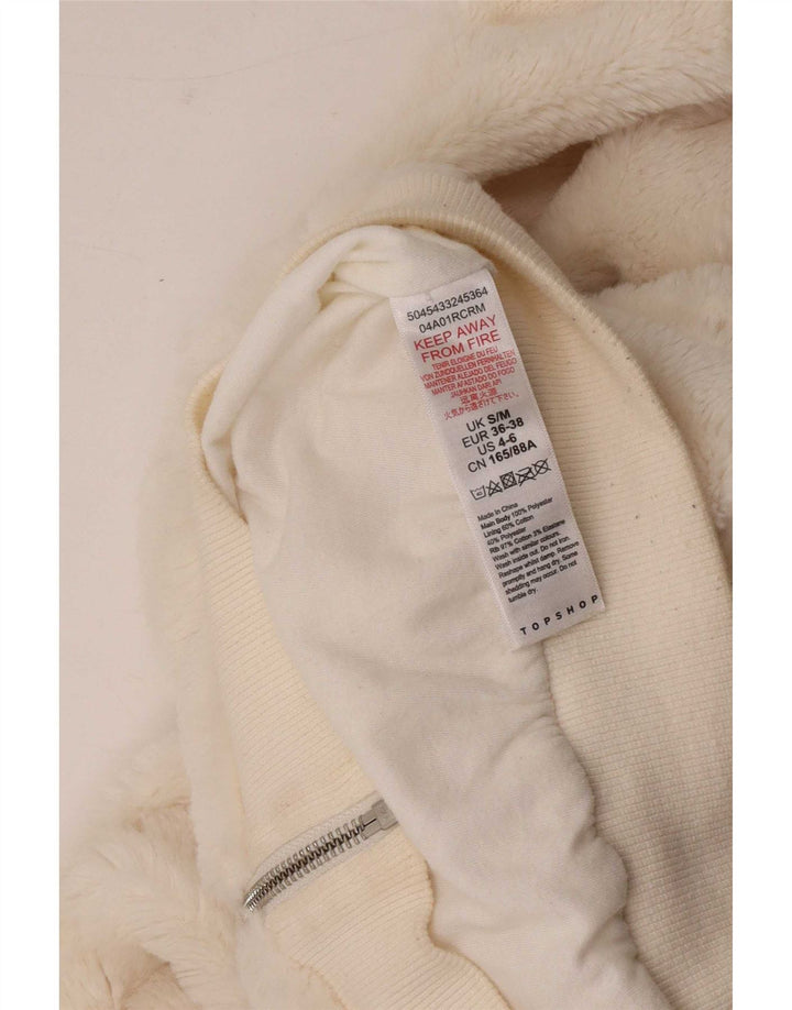Topshop Womens Teddy Bear Hooded Bomber Jacket UK 10 Small Off White