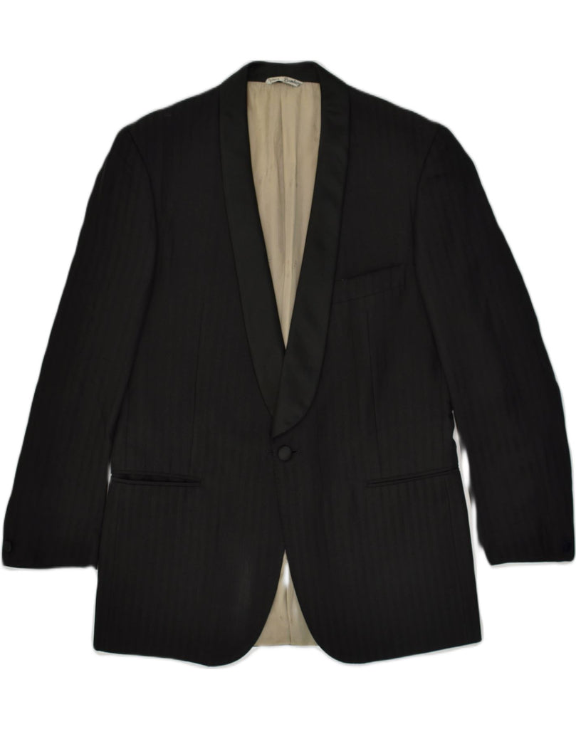 DAMIANI Mens 1 Button Blazer Jacket IT 50 Large Black Striped Silk | Vintage Damiani | Thrift | Second-Hand Damiani | Used Clothing | Messina Hembry 