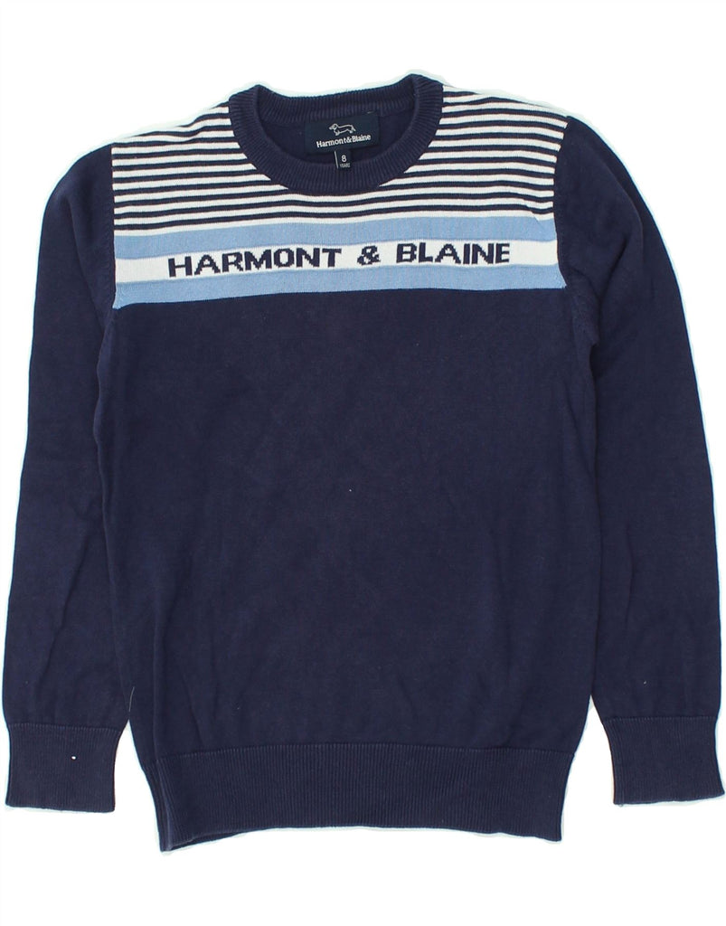 HARMONT & BLAINE Boys Graphic Crew Neck Jumper Sweater 7-8 Years Navy Blue | Vintage Harmont & Blaine | Thrift | Second-Hand Harmont & Blaine | Used Clothing | Messina Hembry 