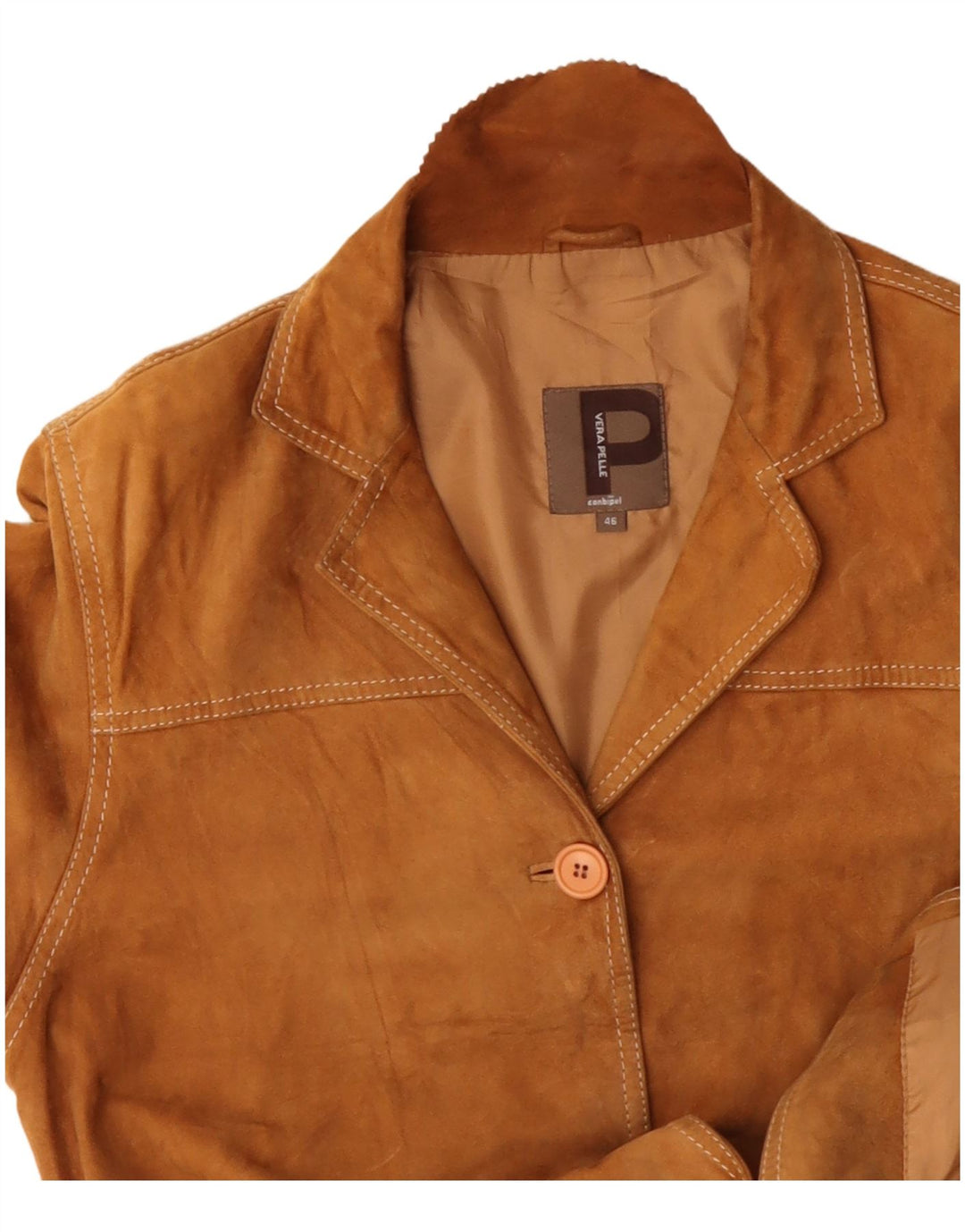 Conbipel Womens 3 Button Suede Blazer Jacket IT 46 Large Beige Leather