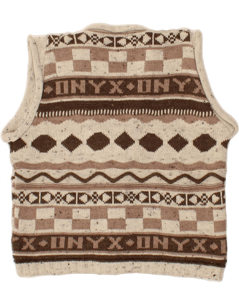 ONYX Womens Graphic Sleeveless Cardigan Sweater UK 14 Large Brown | Vintage Onyx | Thrift | Second-Hand Onyx | Used Clothing | Messina Hembry 