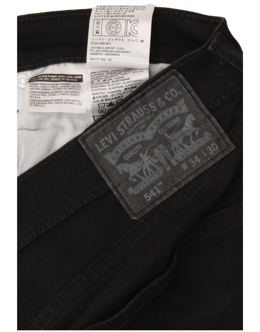 Levi's Mens 541 Tapered Jeans W34 L30 Black Cotton