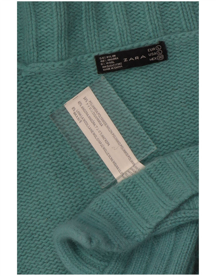 Zara Womens Open Cardigan Sweater UK 16 Large Turquoise Nylon