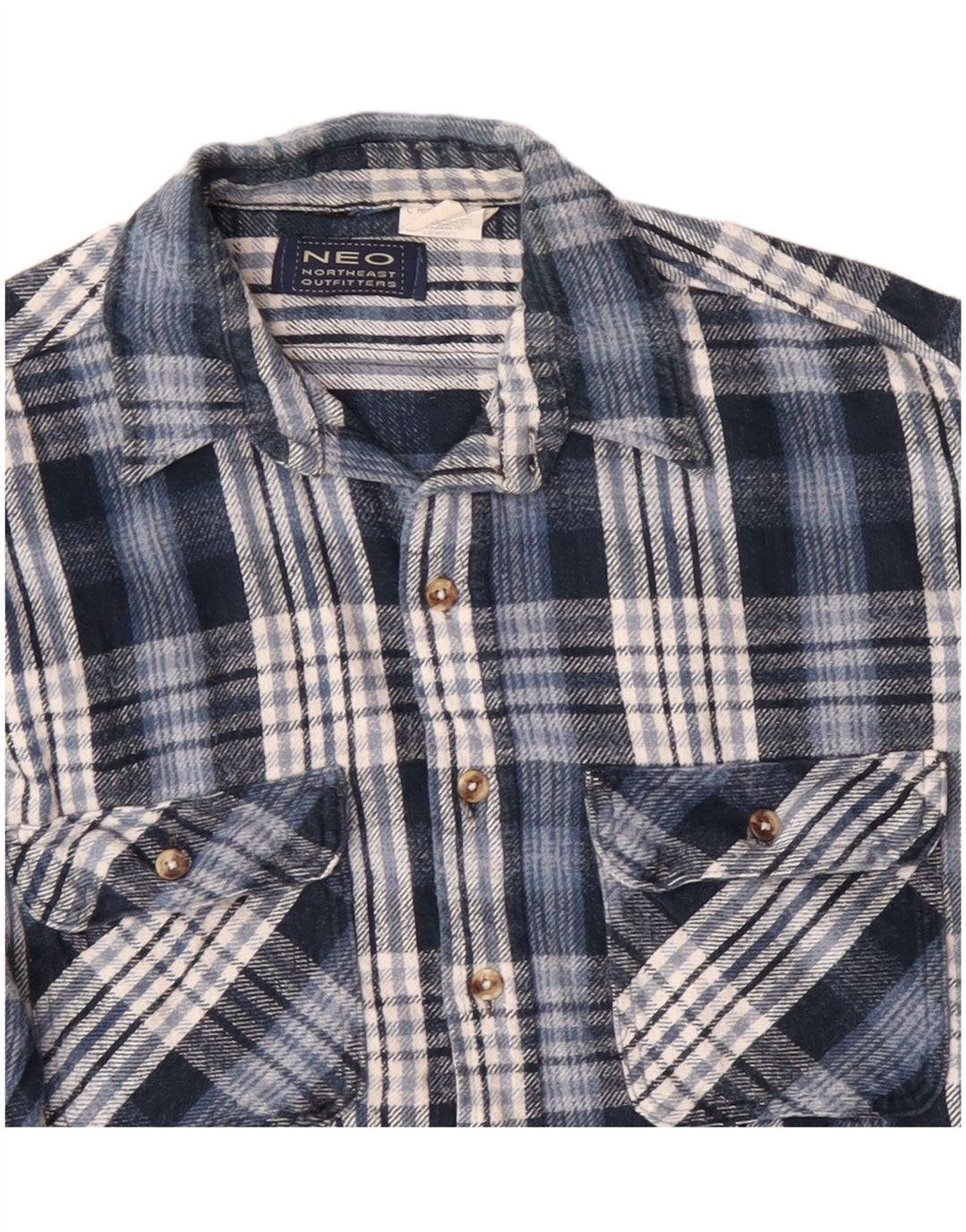 VINTAGE Mens Flannel Shirt Large Blue Check Cotton