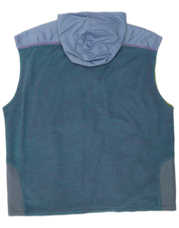 Vintage Mens Hooded Fleece Gilet UK 42 XL Blue Colourblock