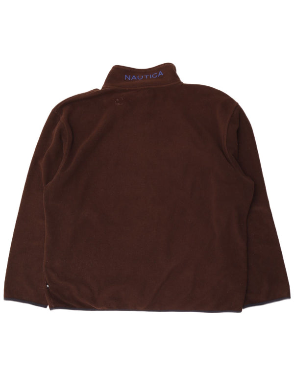 Nautica Mens Graphic Zip Neck Fleece Jumper 2XL Brown Polyester