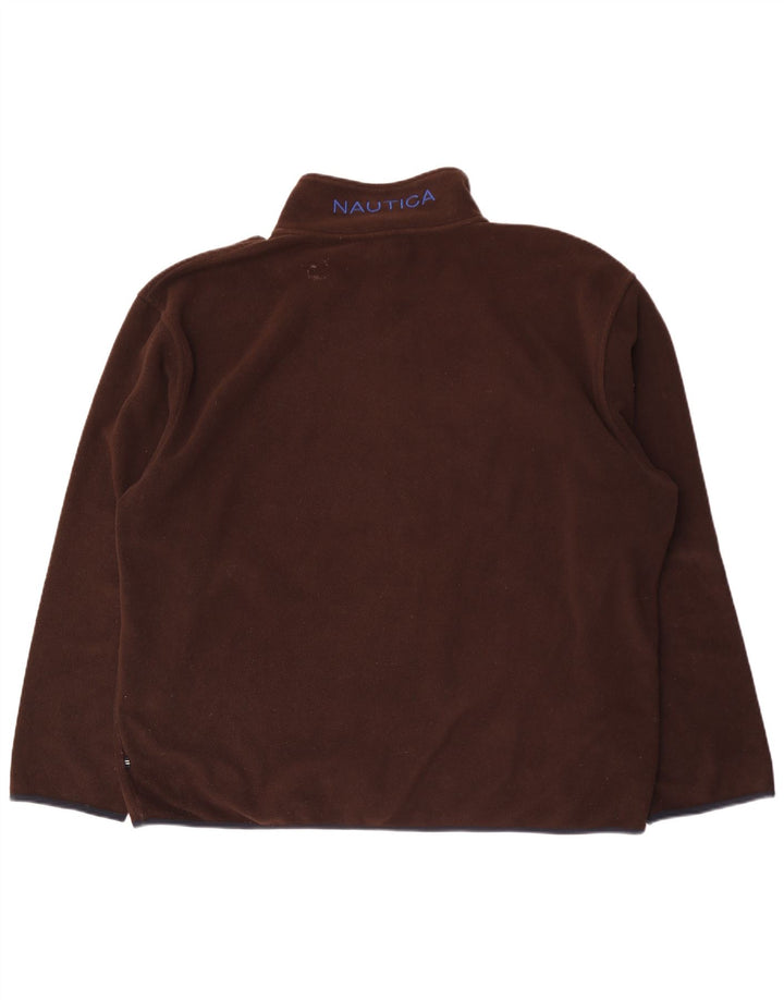 Nautica Mens Graphic Zip Neck Fleece Jumper 2XL Brown Polyester