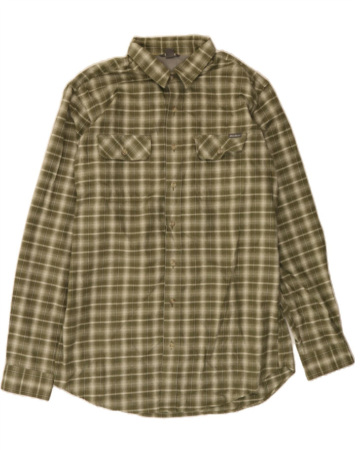 EDDIE BAUER Mens Shirt Large Green Check Polyester Vintage Eddie Bauer and Second-Hand Eddie Bauer from Messina Hembry 