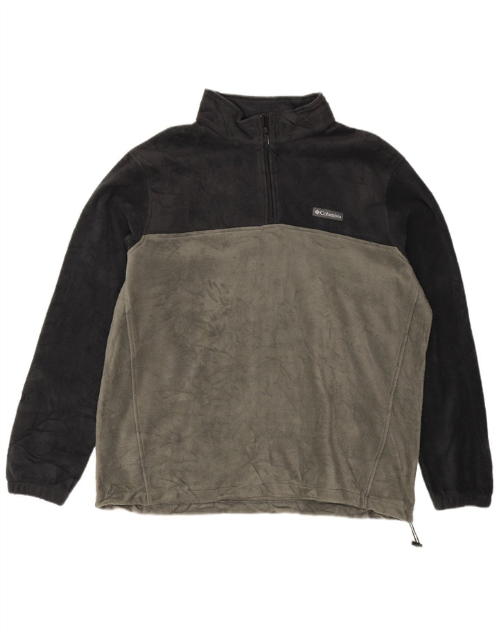 COLUMBIA Mens Zip Neck Fleece Jumper 2XL Grey Colourblock Polyester