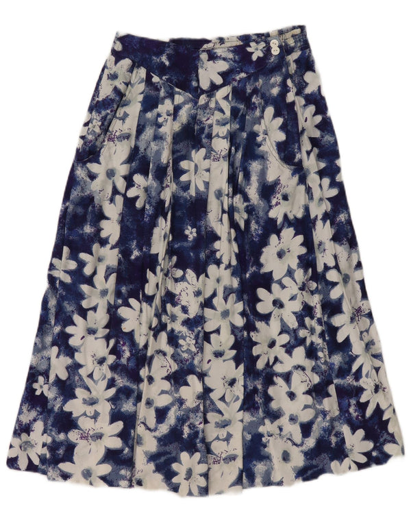 Vintage Womens Pleated Flared Skirt EU 36 Small W26 Blue Floral Viscose