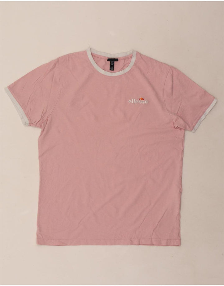 Ellesse Mens T-Shirt Top Large Pink Colourblock Cotton