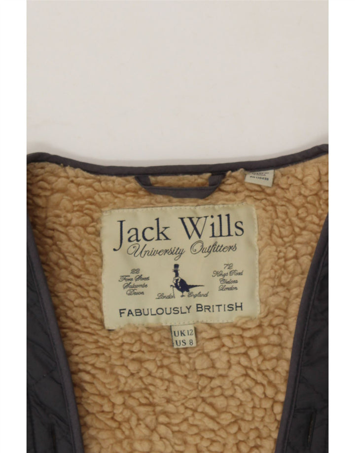 JACK WILLS Womens Open Sherpa Quilted Gilet UK 12 Medium Black Nylon Vintage Jack Wills and Second-Hand Jack Wills from Messina Hembry 
