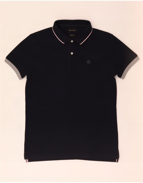 Massimo Dutti Mens Casual Fit Polo Shirt Medium Navy Blue Cotton