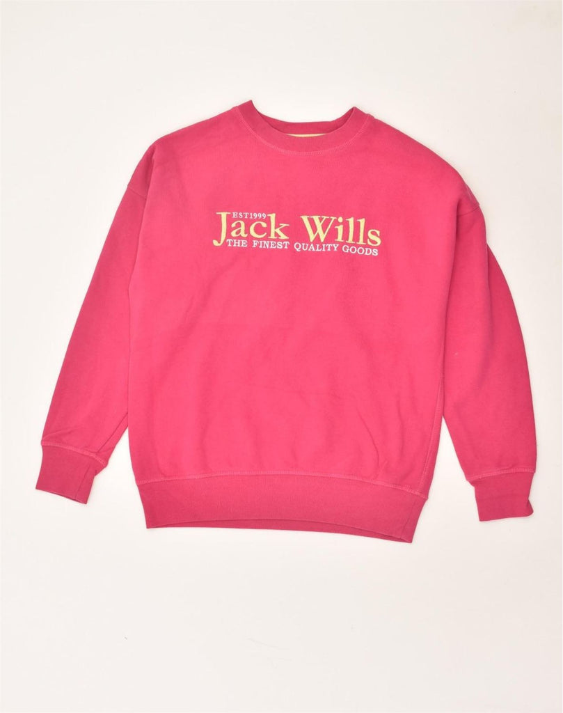 JACK WILLS Womens Graphic Sweatshirt Jumper UK 6 XS  Pink Cotton | Vintage Jack Wills | Thrift | Second-Hand Jack Wills | Used Clothing | Messina Hembry 