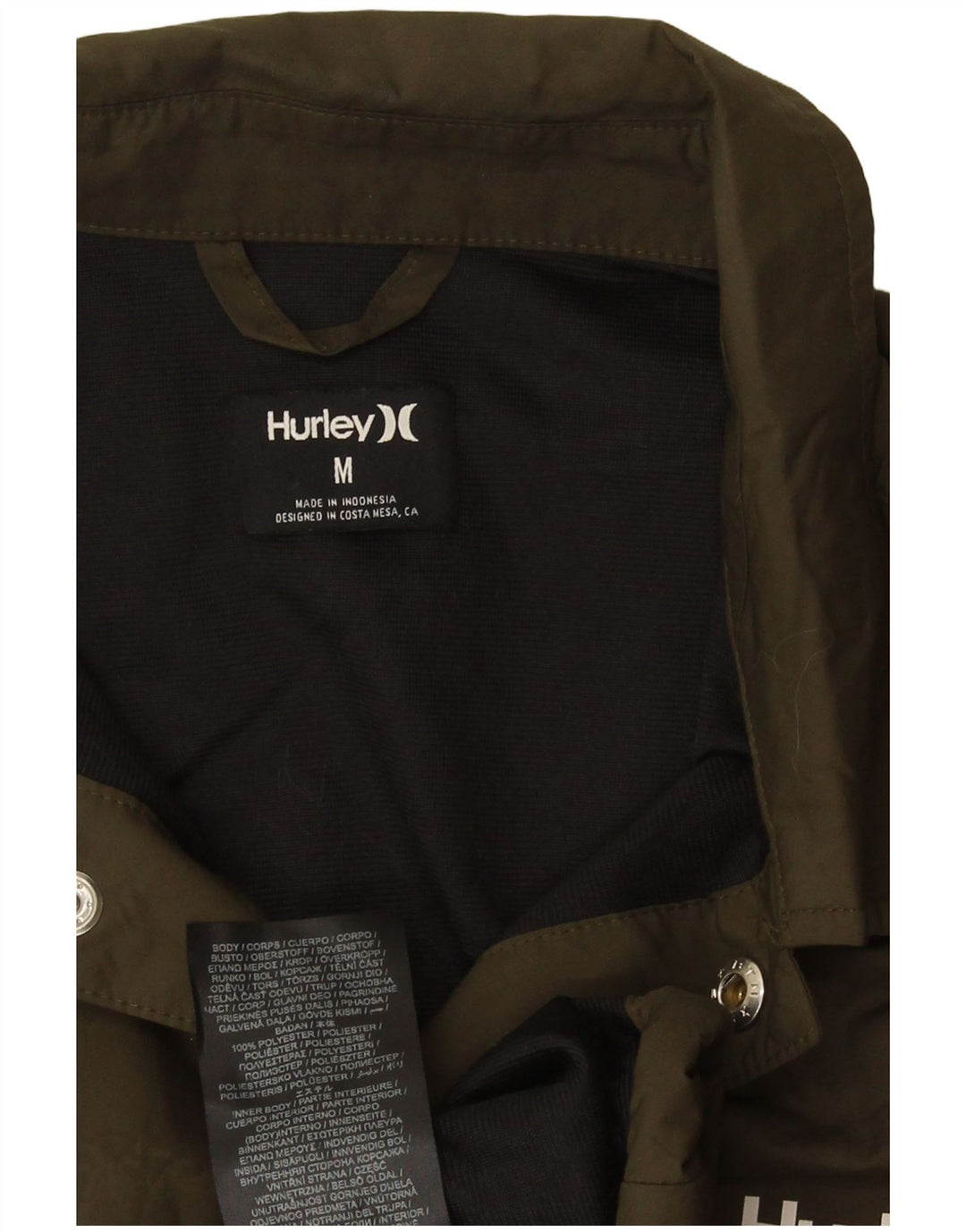 Hurley Mens Bomber Jacket UK 38 Medium Khaki Polyester