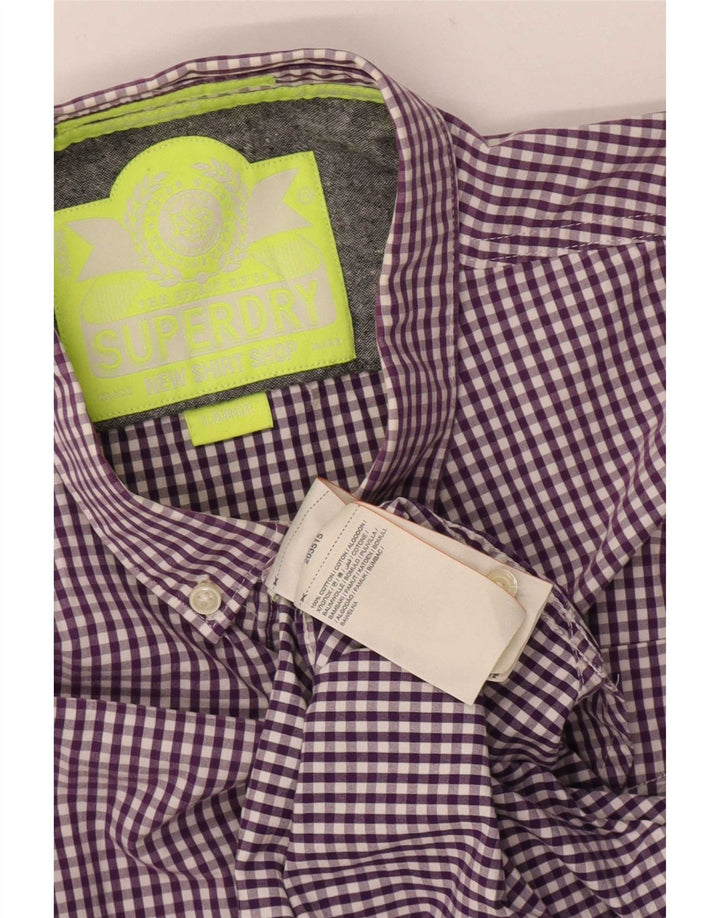 Superdry Mens Shirt Large Purple Gingham Cotton