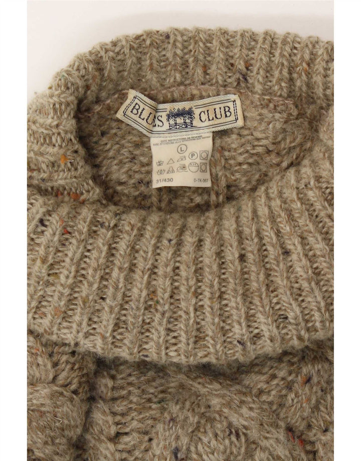 Blues Club Mens Roll Neck Jumper Sweater Large Beige Wool