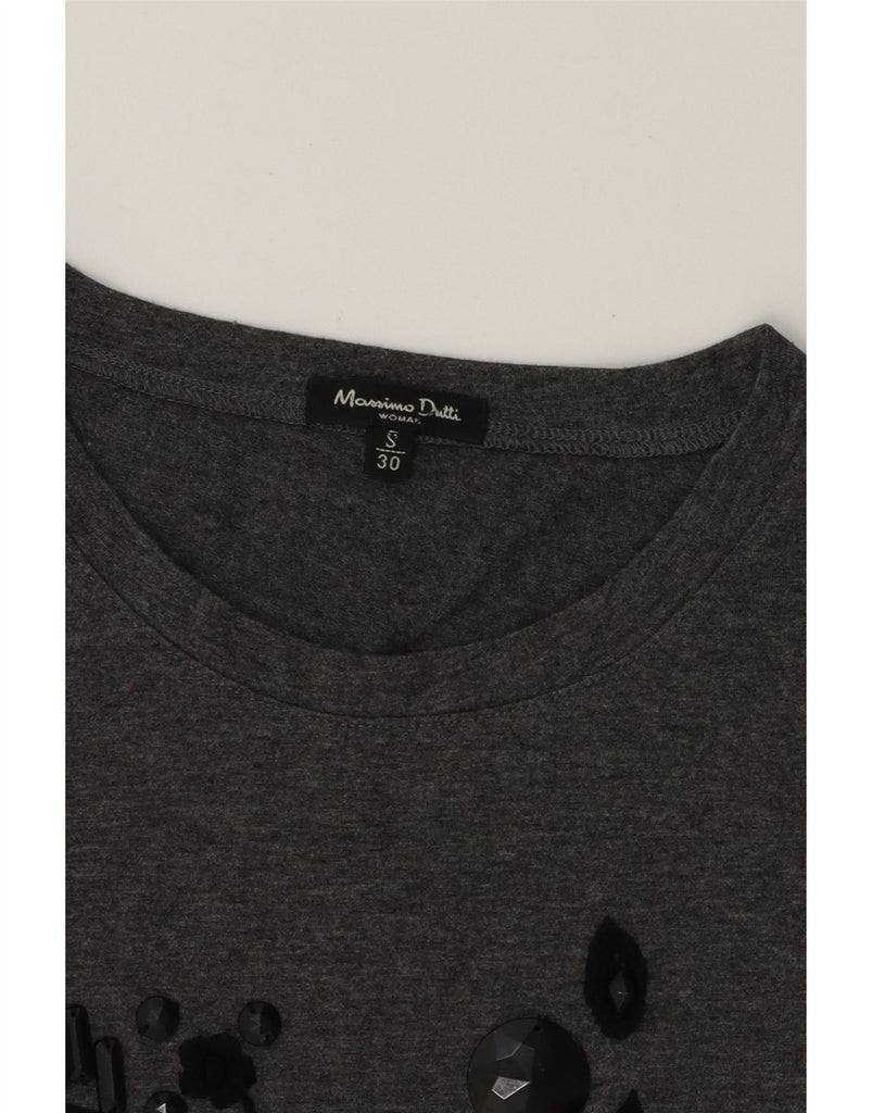 MASSIMO DUTTI Womens Graphic T-Shirt Top UK 8 Small Grey Cotton Vintage Massimo Dutti and Second-Hand Massimo Dutti from Messina Hembry 